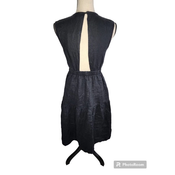 Everlane The Linen Open Back Dress Black Sleeveless Tiered Midi Size 00 NWT - Picture 6 of 12
